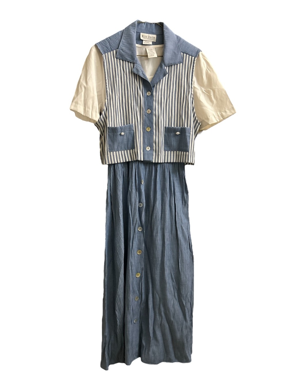 NWT Vintage Miss Dorby Size 10 Short-Sleeve Blue/White Striped 2-Piece Dress Set